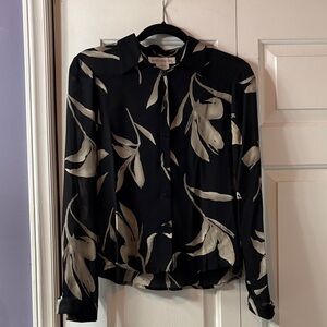 Jones New York Black and Cream Silk Blouse